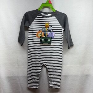 Peppy Mini Safari Animal Jeep Striped Raglan Baby Romper Jumpsuit‎ 18M